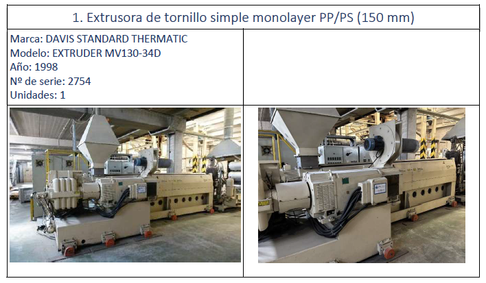 Línea extrusora Nº1 - Tornillo Simple Monolayer PP/PS (150mm)